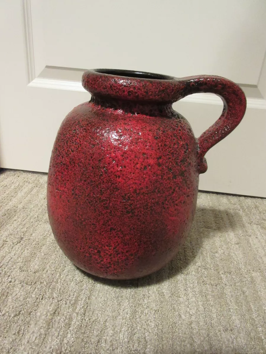 VINTAGE MCM 'SCHEURICH KERAMIK' WEST GERMAN POTTERY RED FAT LAVA JUG/VASE 484-30