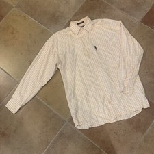 CHAPS Mens Medium Orange/White Button Down Long Sleeve Collar Dress Shirt