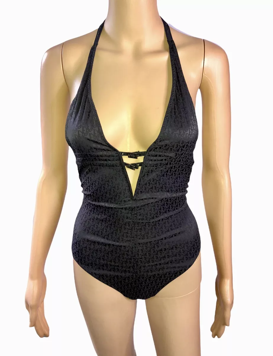 Christian Dior by Galliano S S 2004 Logo Monogram Bodysuit Swimsuit Swimwear