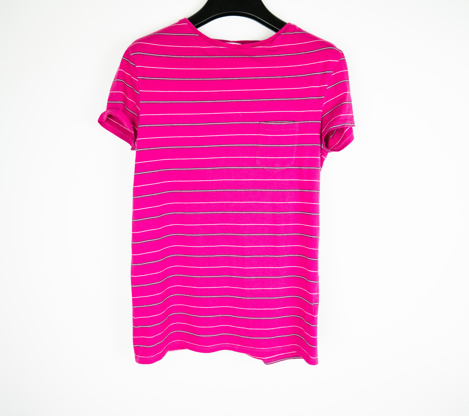 T shirt maglietta SAINT LAURENT PARIS rosa a righe tasca cotone manica corta grande L