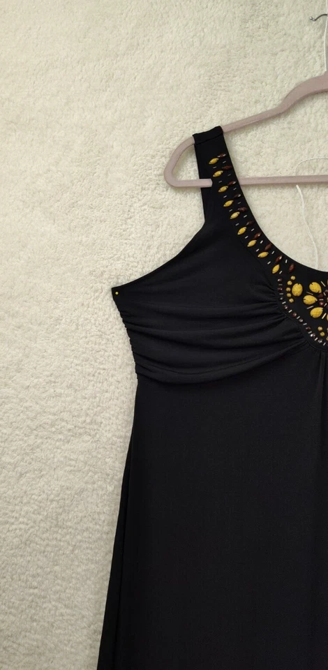 Vestido para mujer Jaclyn Smith XXL negro mezcla de polietileno sin mangas con volantes sin mangas maxi ajuste Foto 2 de 4