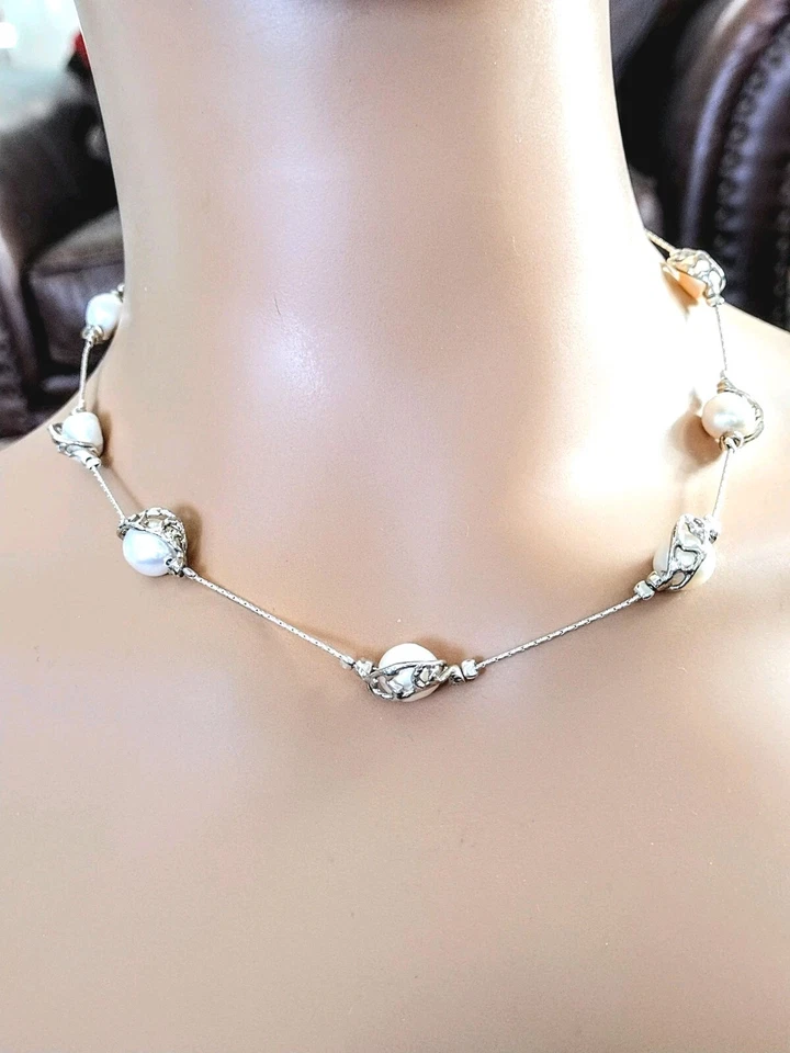 Collar SHABLOOL DIDAE Barroco Perla de Agua Dulce Esterlina 925 18" 16.6g Foto 3 de 4