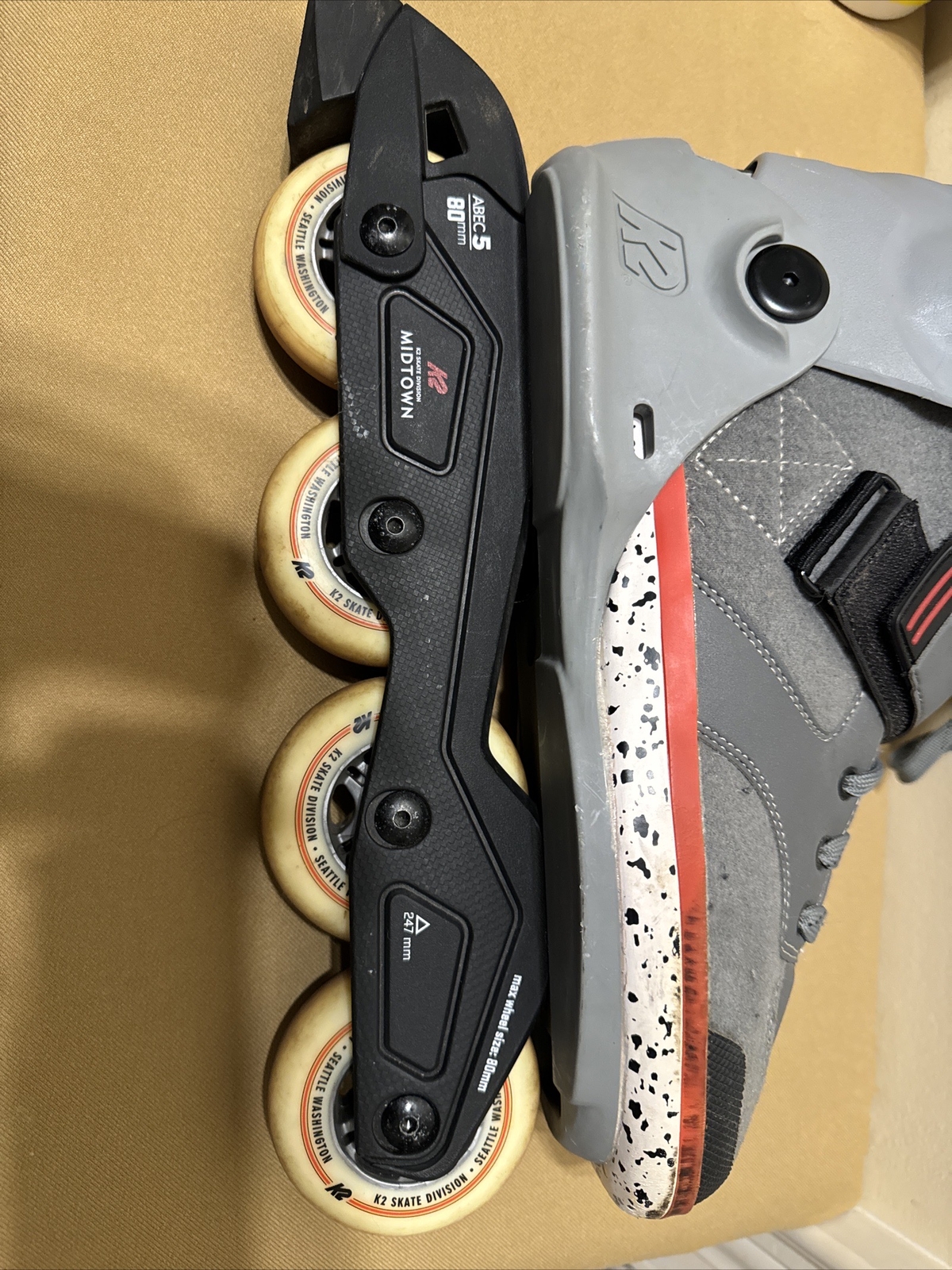 K2 Midtown Inline Skates Size 12.5 US Gray Freestyle Rollerblades 80mm