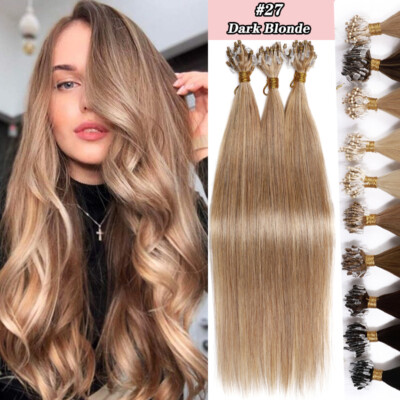50 Strähnen Microring 100% Remy Echthaar Extensions Haarverlängerung-Highlight