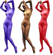 Unisex Oily Shiny Jumpsuit Glossy Transparent Bodyhose Full Bodystocking W/ Hood