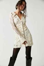 Free People Shayla Sheer Lace Boho Party Mini Dress, Ivory, Small, RRP $148