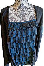 Apt 9 XL top sweater ruffle front black and teal X Lg sweater Good Shape Pretty!