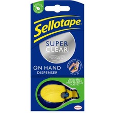 Image of Sellotape On-Hand Dispenser with Super Clear Tape - Includes Roll (18mm x 15m)