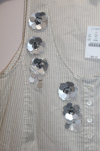 J.CREW WOMENS SLEEVELESS TOP 100% COTTON FLORAL STRIPED BEIGE & WHITE SIZE 0 US - Picture 2 of 3