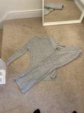 Grey Ribbed Co Ord Set Lounge Wear