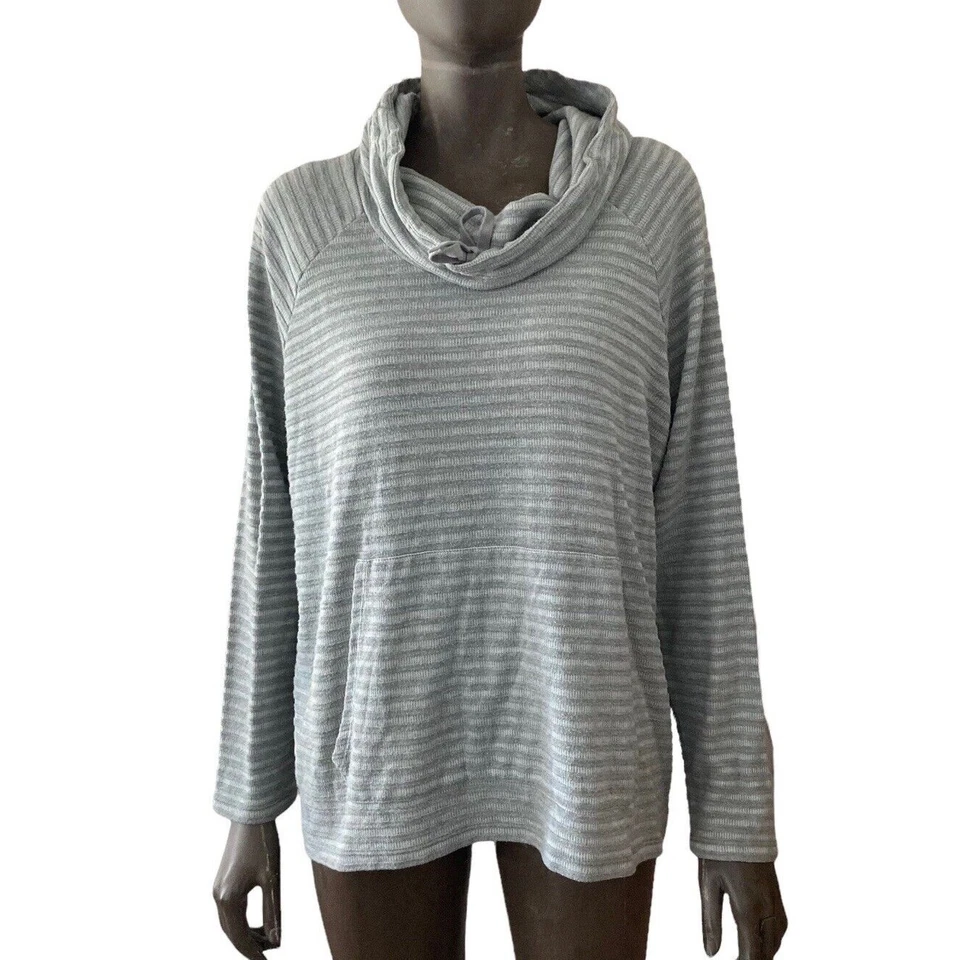 Jones New York Sudadera Deportiva Pullover Capucha Cuello Rayas Gris Talla 1X Foto 3 de 4