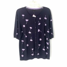 Size LARGE TALBOTS Navy Purple Floral Sweater