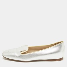 Prada Size 36 Metallic Saffiano Leather Smoking Slippers