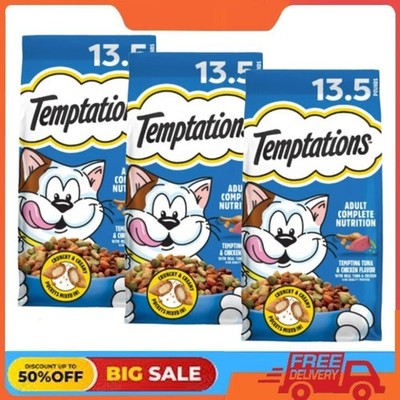 (3 pack) Temptations Adult Dry Cat Food Tempting Tuna & Chicken Flavor, 13.5 lb
