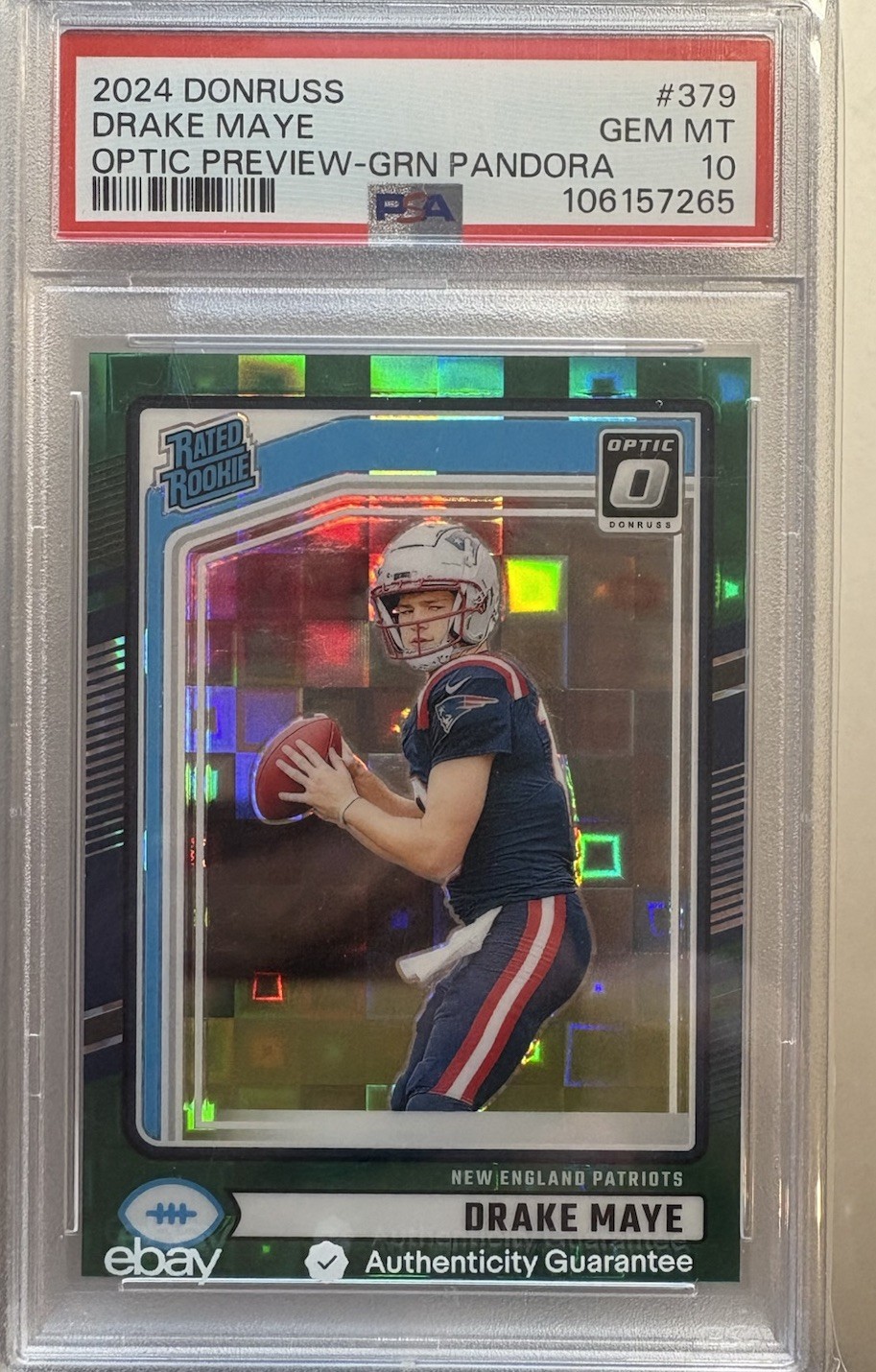 2024 Donruss Drake Maye Optic Preview Green Pandora RC  /25  💎 PSA 10 💎 PATS