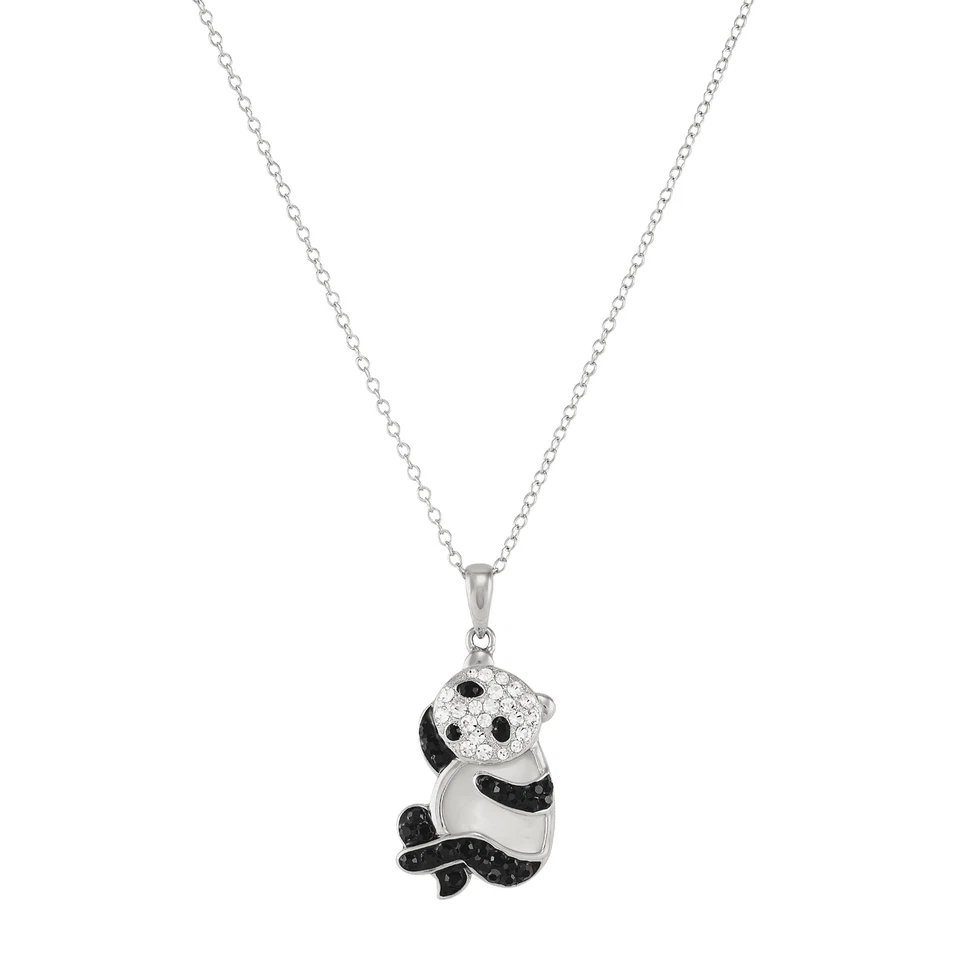 Collar Panda Finecraft con Cristales y MOP en Plata de Ley, 18"