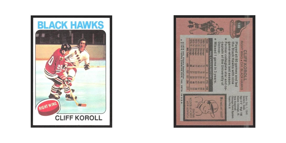 1975 Topps Cliff Koroll Chicago Blackhawks #139 - Image 3 of 3