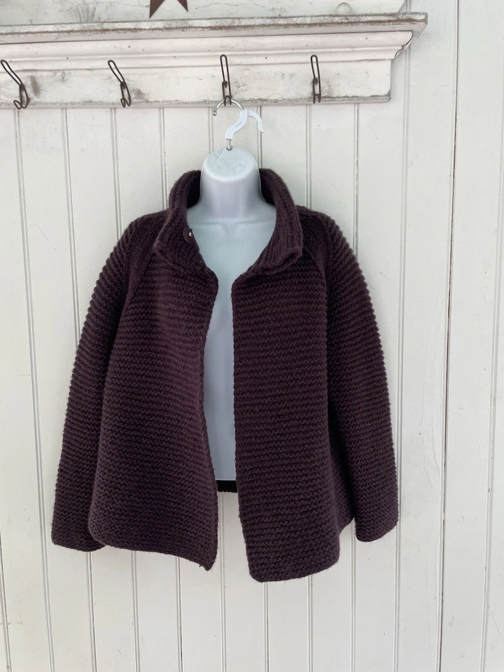 LAFAYETTE 148 Suave Grueso Lana Cachemira Suéter Cárdigan Corto Chaqueta Ciruela 2 Presiones Foto 4 de 4