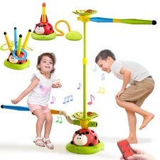 Powza 5 in 1 Musical Jump Toys, Toss Ring Game Stomping Launch Rocket Launcher