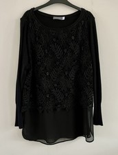 MINT VELVET size 16 Black Lace Front Semi Sheer Hem Long Line Jumper Long Sleeve