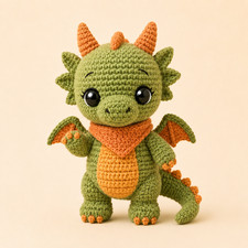 Cute Crochet Dragon Plush, Handmade Amigurumi Dragon Toy, Green Baby Dragon Doll