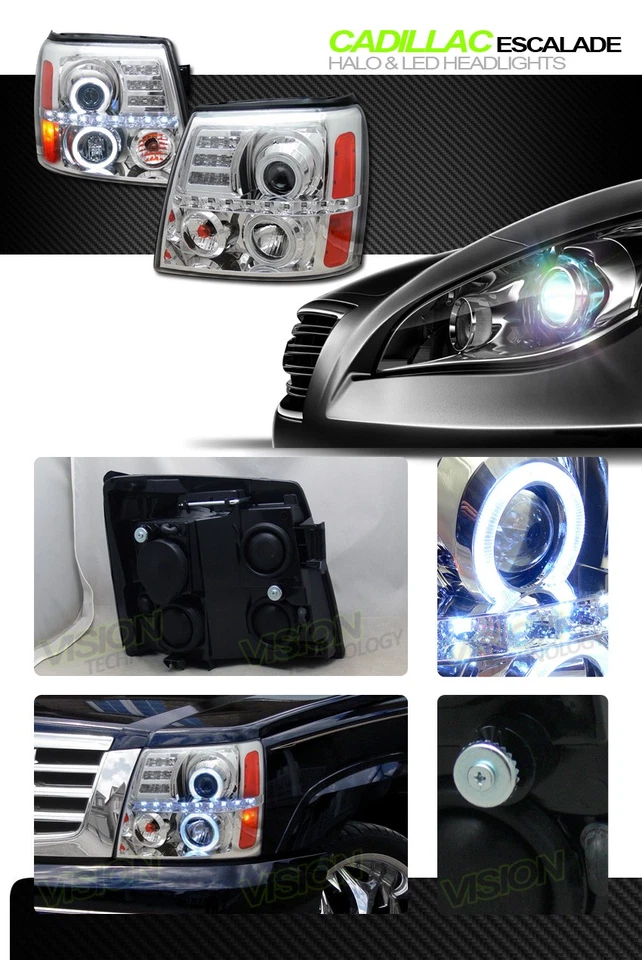 Faros proyectores LED para 02-06 Escalade cromo halo llantas faro estacionamiento am Foto 2 de 2