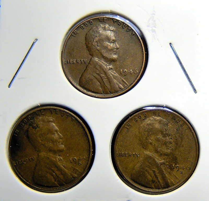 1946-P 1946-D 1946-S  Lincoln Wheat Copper Penny Cent - 3 Coin Set [USP-402]