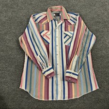 Panhandle Slim Western Shirt Mens Size 17-35 Multi Color Stripe Pearl Snap USA