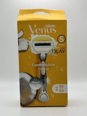 Gillette Venus Olay Comfortglide Coconut Metal Handle 5 Blades 2Cartridges(B079)