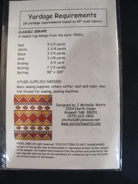 "CLASSIC SERAPE" AMERICAN NATIVE QUILT PATTERN - Image 2 of 3