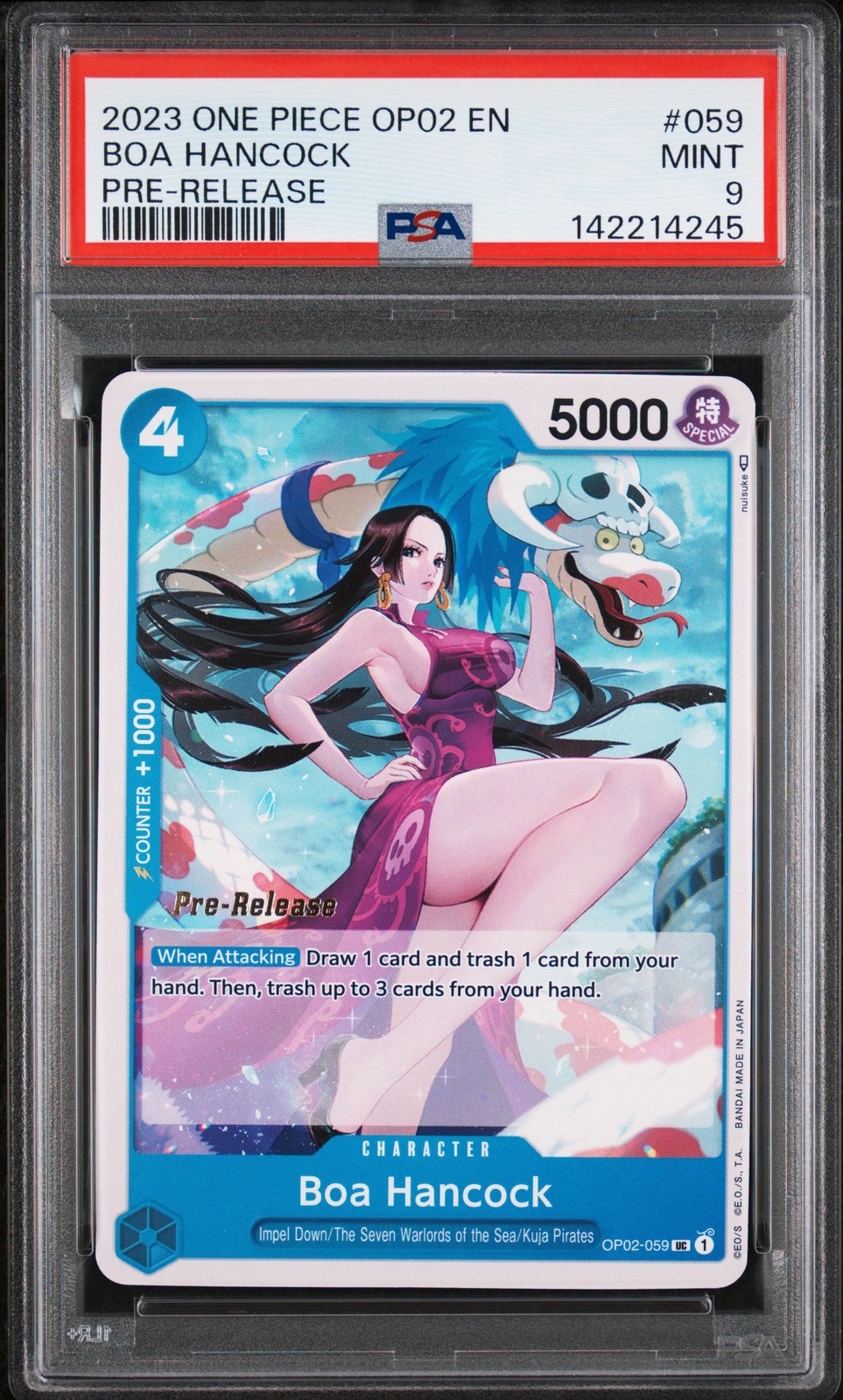 2023 ONE PIECE OP02-PARAMOUNT WAR PRE-RELEASE #059 BOA HANCOCK PSA 9