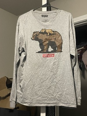 Levi's Gray Bear Graphic Cotton Crew Neck Men's Long Sleeve T-Shirt Size L