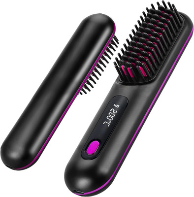 Cordless Hair Straightener Brush with LCD Display - USB Rechargeable Fast Heatin