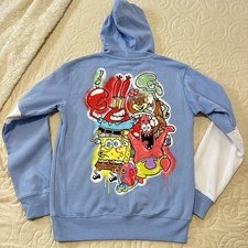SpongeBob SquarePants Blue Men’s Graphic Hoodie Size Small Pullover Nickelodeon