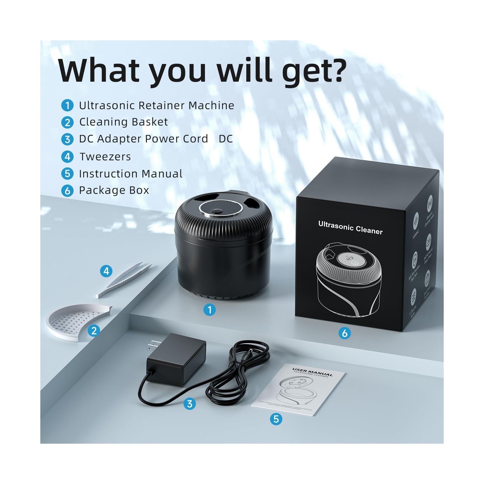 Ultrasonic Retainer Cleaner, 45kHz Retainer Cleaner Machine for Dentures, Mou...