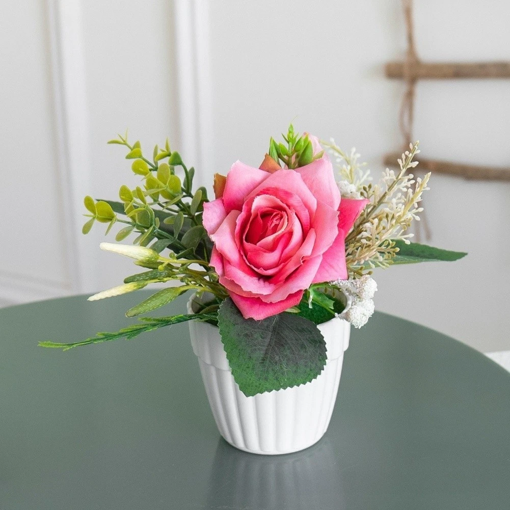 Composizione Di Fiori Artificiali In Vaso: Ortensie E Rose Di Seta Per La Casa (Bianco, 23cm) - 3