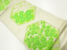 7560593: JAPANESE KIMONO / ANTIQUE FUKURO OBI / SILK / WOVEN KIKU UME