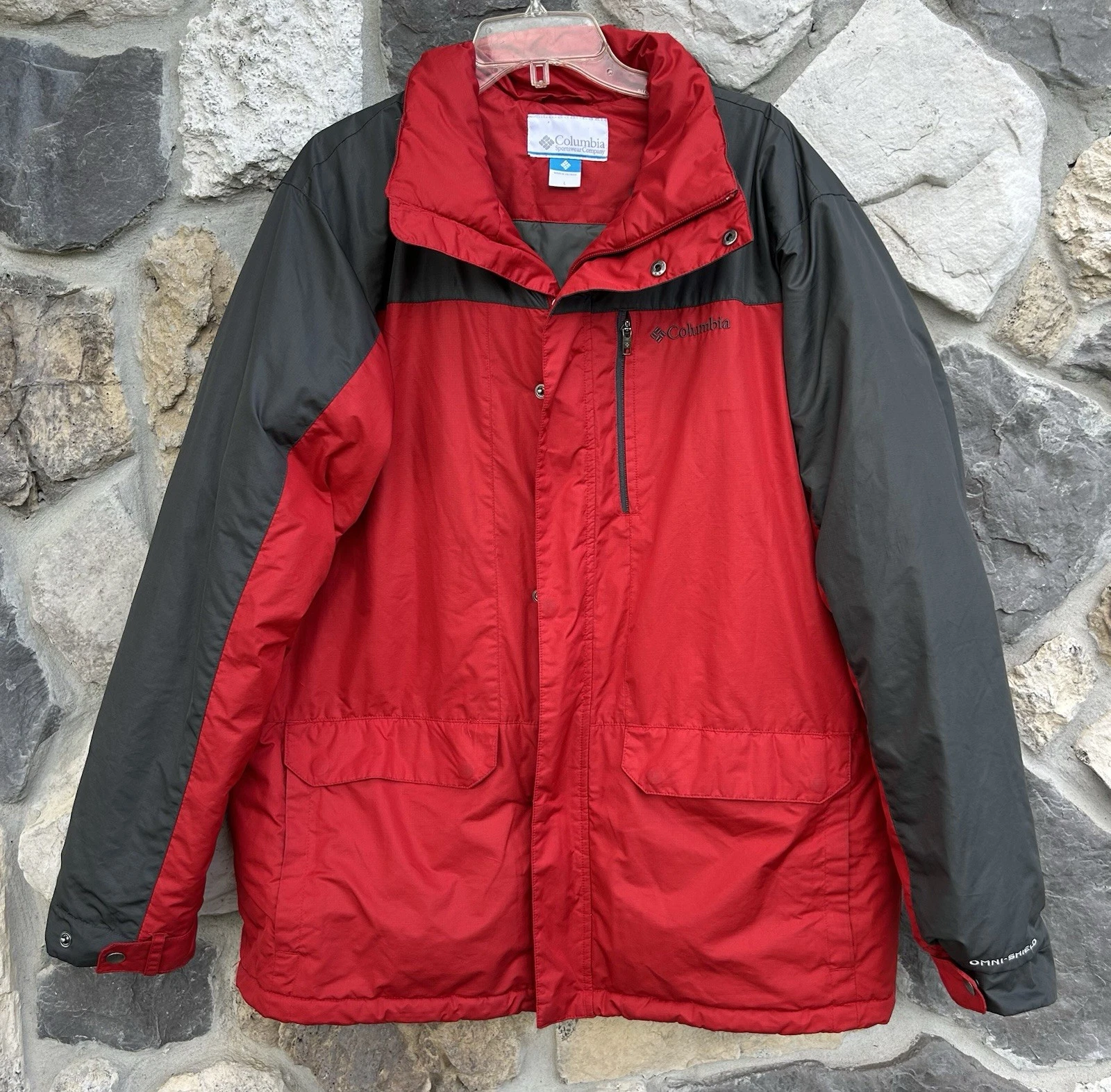 Columbia Mens Ski Jacket Sz L Red Omni Shield Insulated Outdoor Water Resistant