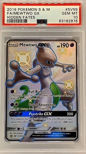 Mewtwo GX PSA 10 SV59 Hidden Fates Shiny Vault Pokémon Card