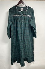 Amanda Stewart Flannel Nightgown Tartan Plaid Cottagecore Granny Lace Trim Sz M
