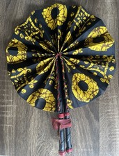 Hand Made Ankara Hand Fan. One Size. Made Of Ankara Fabric, Wood And Leather.