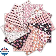 JarThenaAMCS 12Pcs Halloween Cotton Fabric Bundles Pumpkin Ghost Flower Fabri
