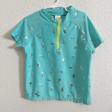 Gymboree Girls Kid Rashguard Swim UPF50 UV Protection Shirt Blue Silver L/10-12