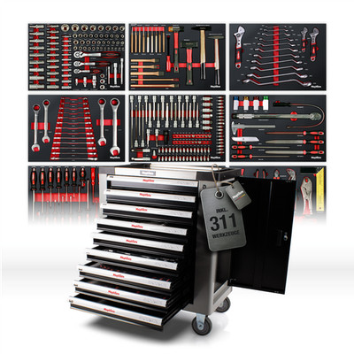 Werkzeugwagen gefüllt Werkstattwagen XXL Premium Pro mit 9/9 Einlagen + Werkzeug