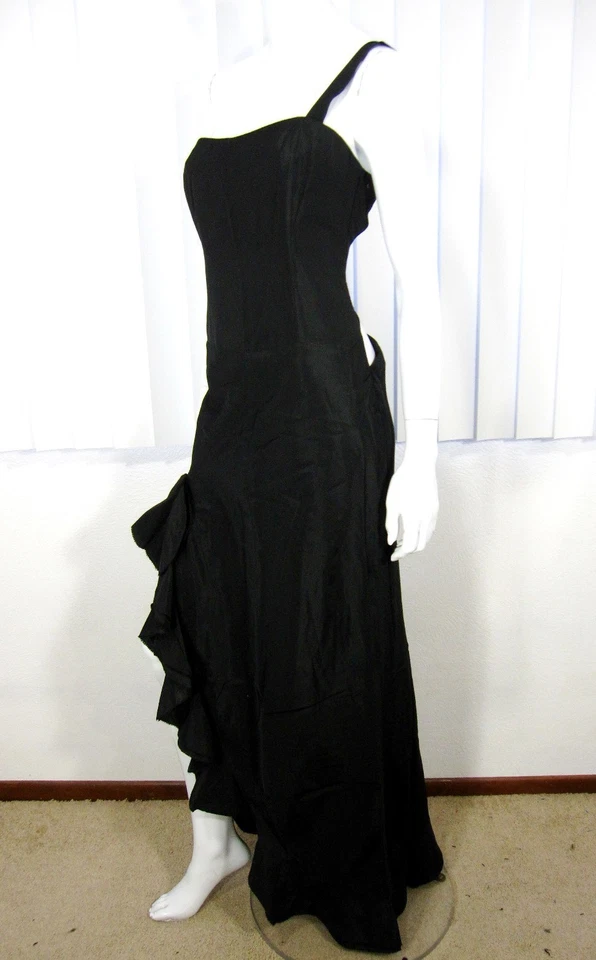 NICOLE MILLER COLLECTION FULL LENGTH ONE SHOULDER DRESS SIZE 6 SOLID BLACK PROM - Image 4 of 4