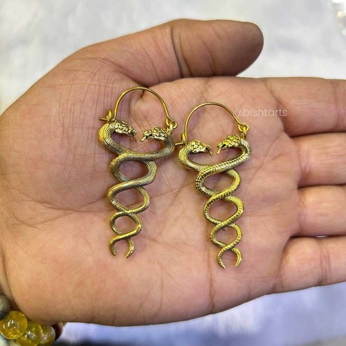 Antique Snake Animal Brass Earrings - Picture 2 of 3