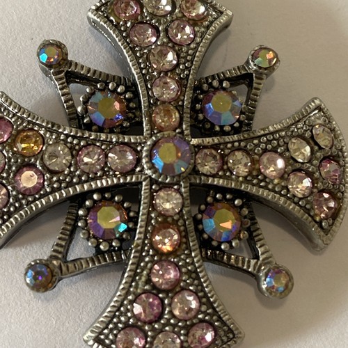 Cross Pendant TBG Jewellrey Vintage Silver Marcasite pink purple gems GOTHIC - Picture 5 of 16