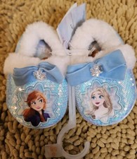 New Disney Frozen Elsa  Anna Slippers Toddler Girls Size Small 5/6 Faux Fur