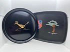 Couroc Inlayed Resin Trays Roadrunner & TROA Retired Officer 1981 VTG Barware 2P
