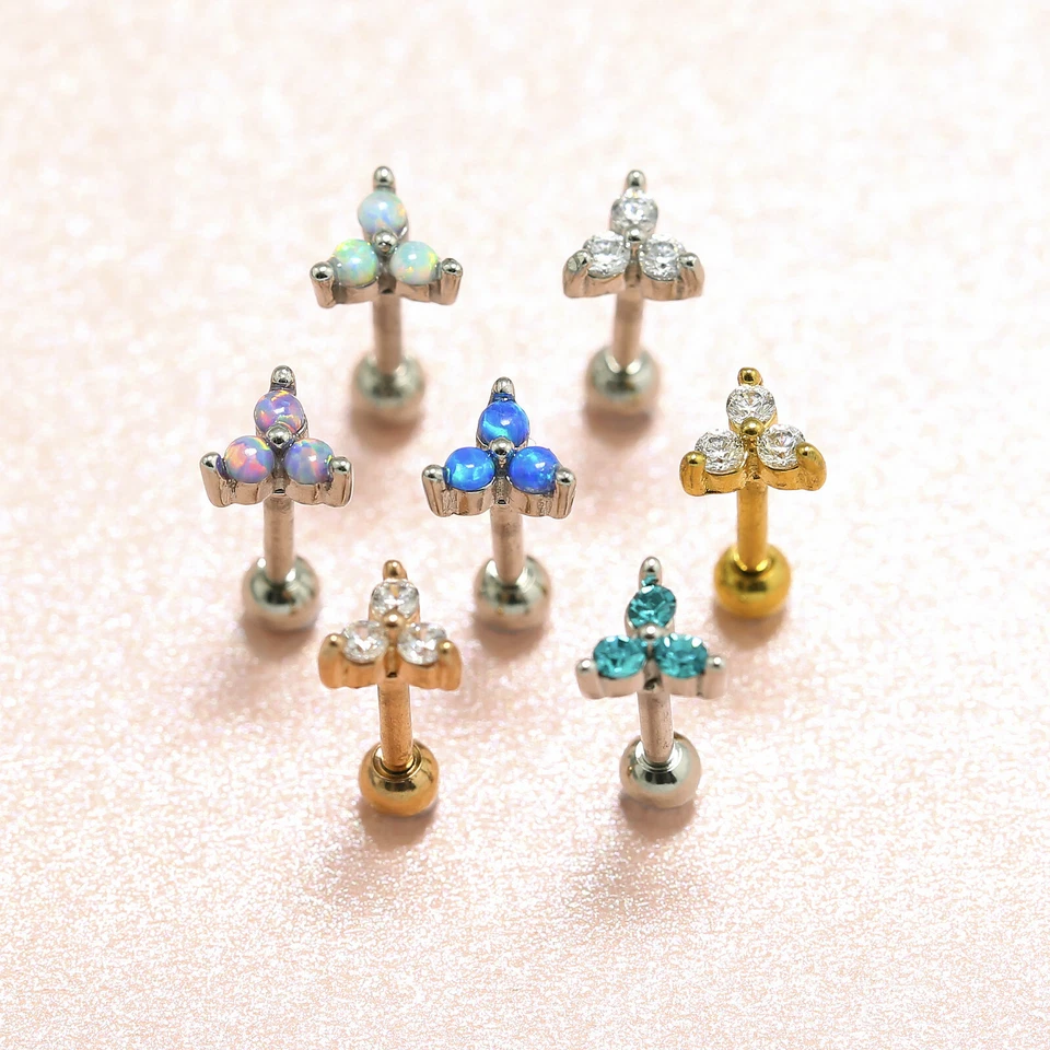 Opal Gem Crystal Flower Stud Gold Silver Ear Climber Earrings Cartilage Piercing - Image 3 of 4